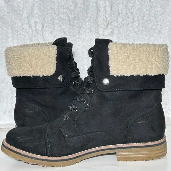 Tommy Hilfiger Womens Black Faux Sherpa Top Lace Combat Winter Boots SZ US 8 M - Picture 7 of 11